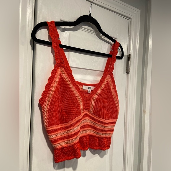 NWT Madden NYC Size XL Orange Coral Stripe Crochet Crop Top V Neck Adjustable - Picture 5 of 13